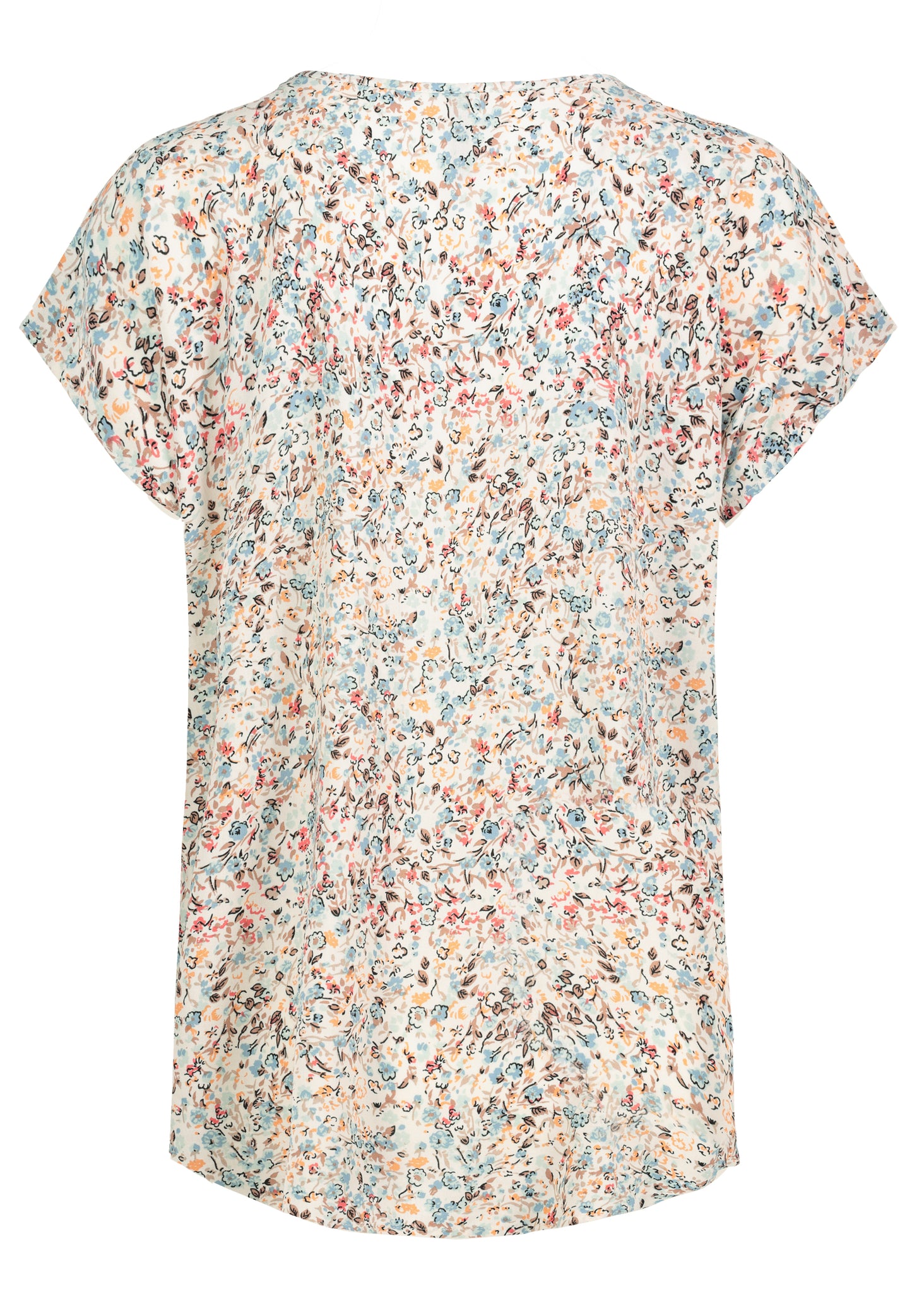 DOB Bluse, Rundhals mit Piping, übe, mille fleurs: multicolour