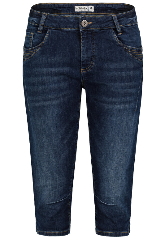 DOB Capri,5-pocket, O-shape, Schlit, dark blue denim