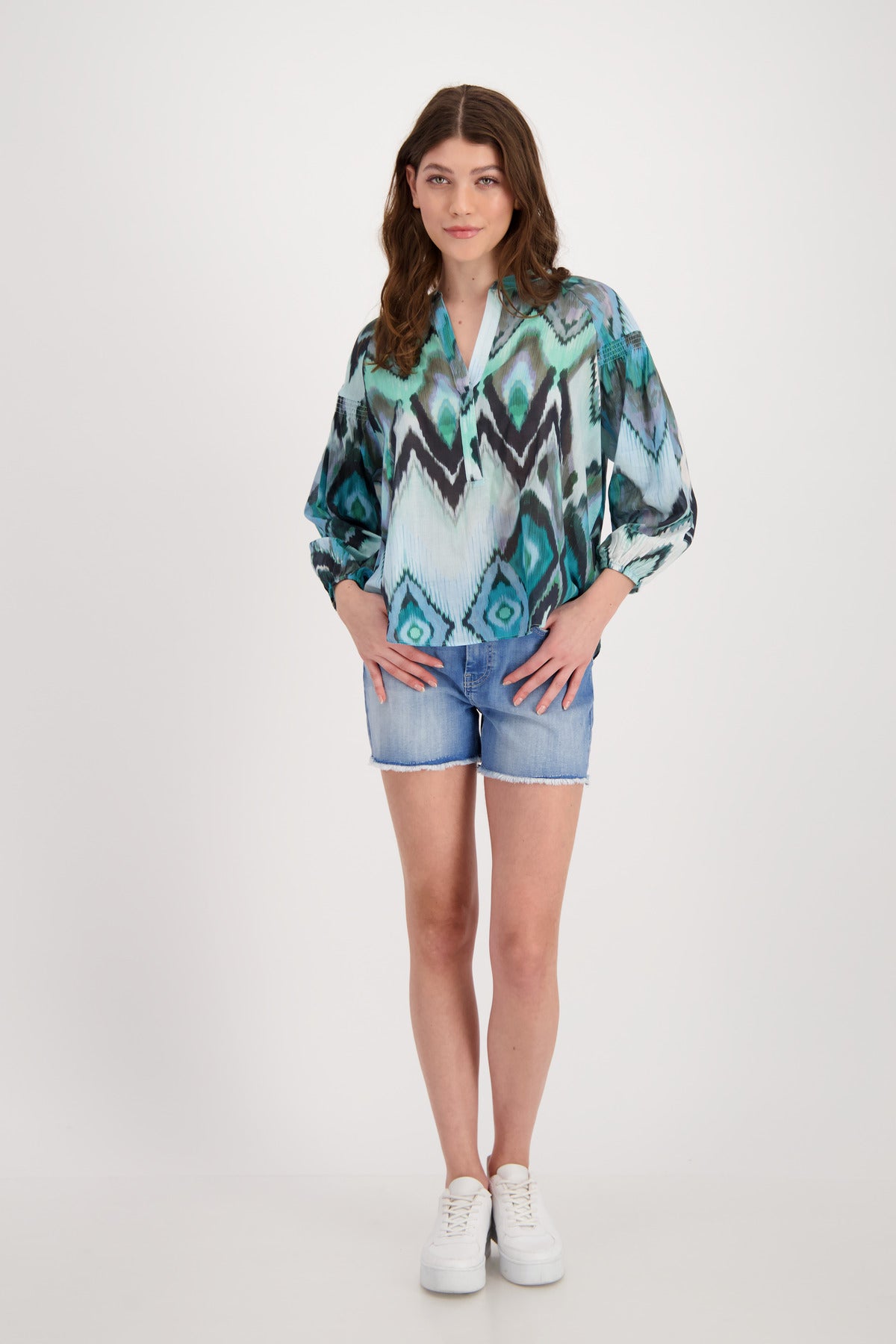 Bluse, fresh mint gemustert