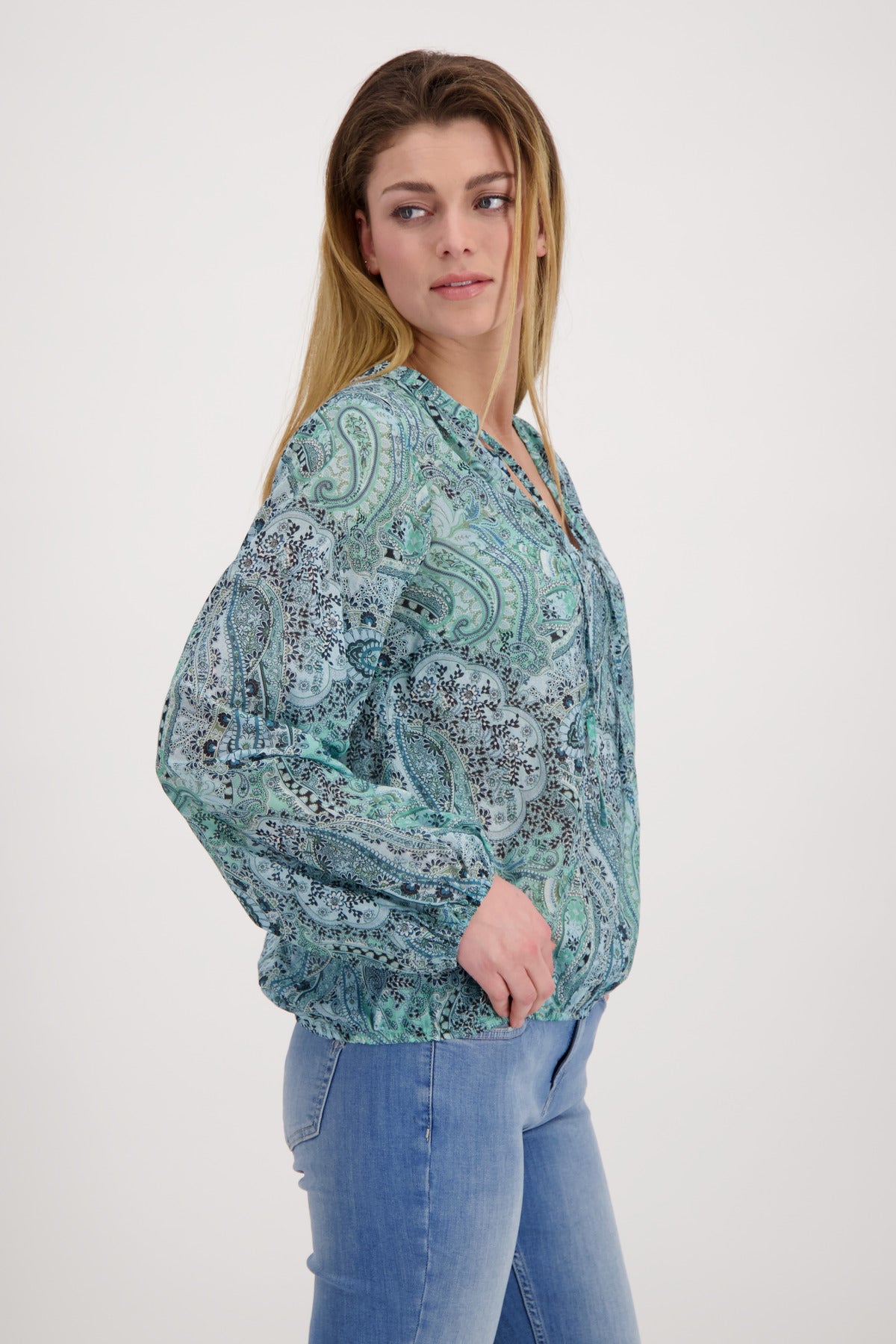 Bluse, fresh mint gemustert