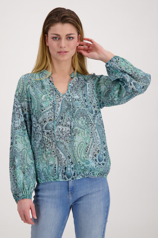 Bluse, fresh mint gemustert