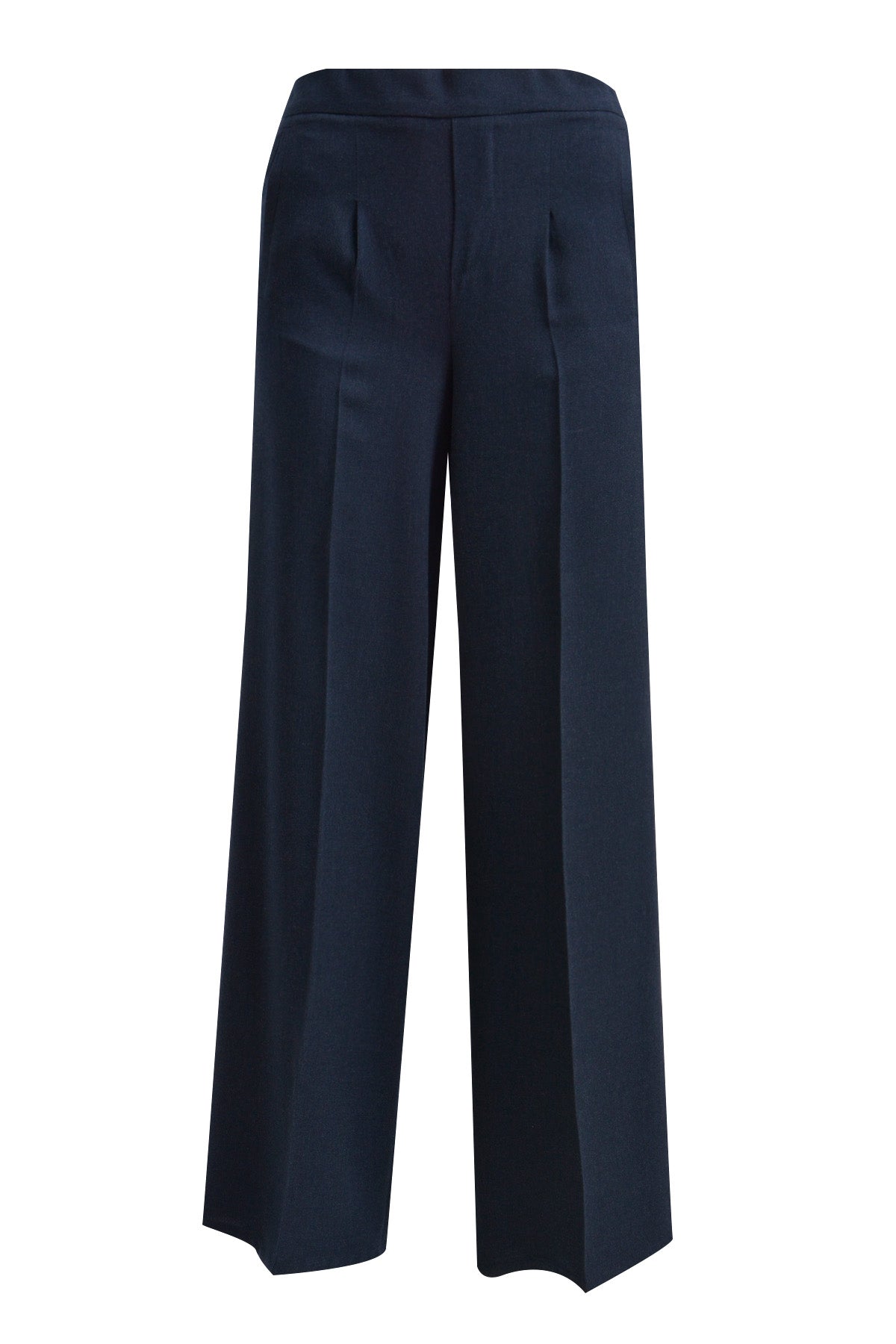 wide leg pants w elastic at back wb, welt pockets at front and ba