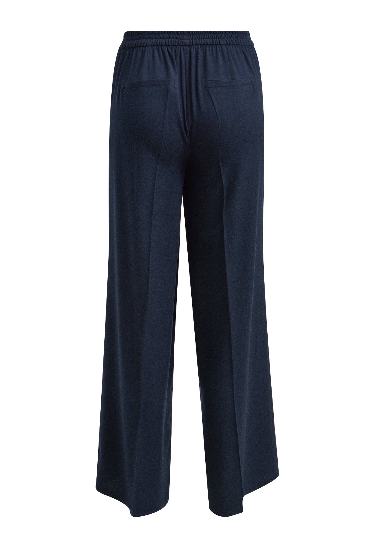 wide leg pants w elastic at back wb, welt pockets at front and ba