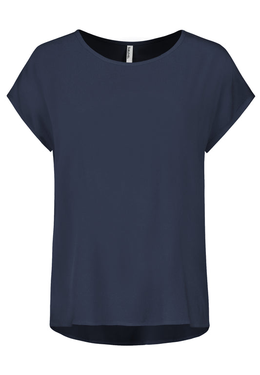 DOB Bluse, Rundhals mit Piping, übe, navy