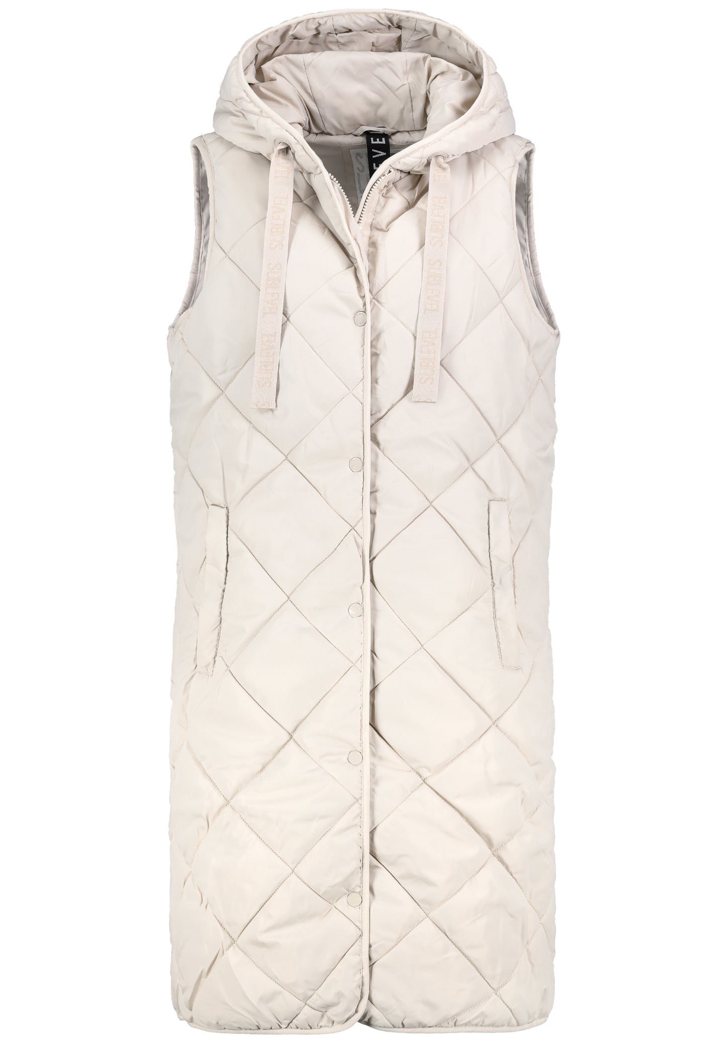 DOB Rautensteppweste, grosse Kapuze, birch beige
