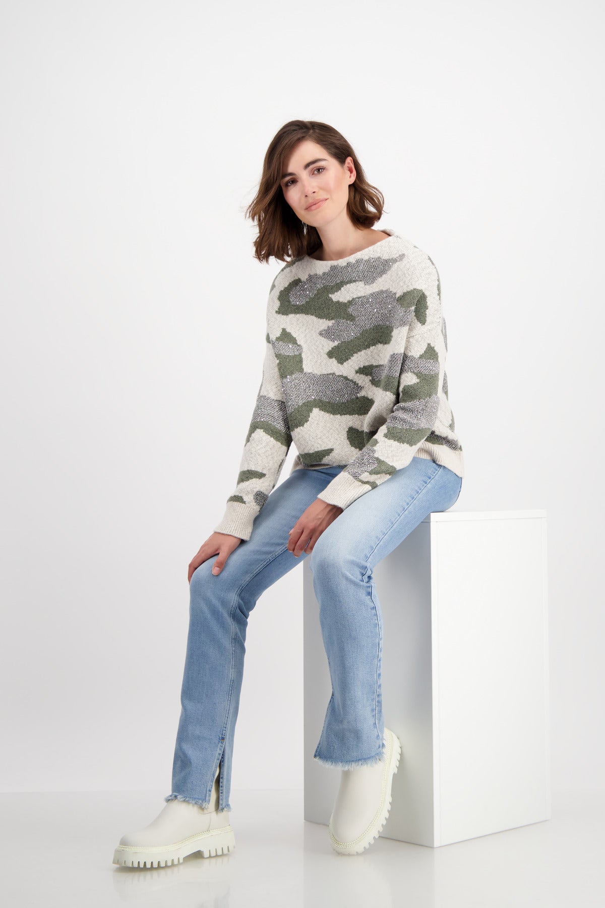 Pullover, frozen green gemustert