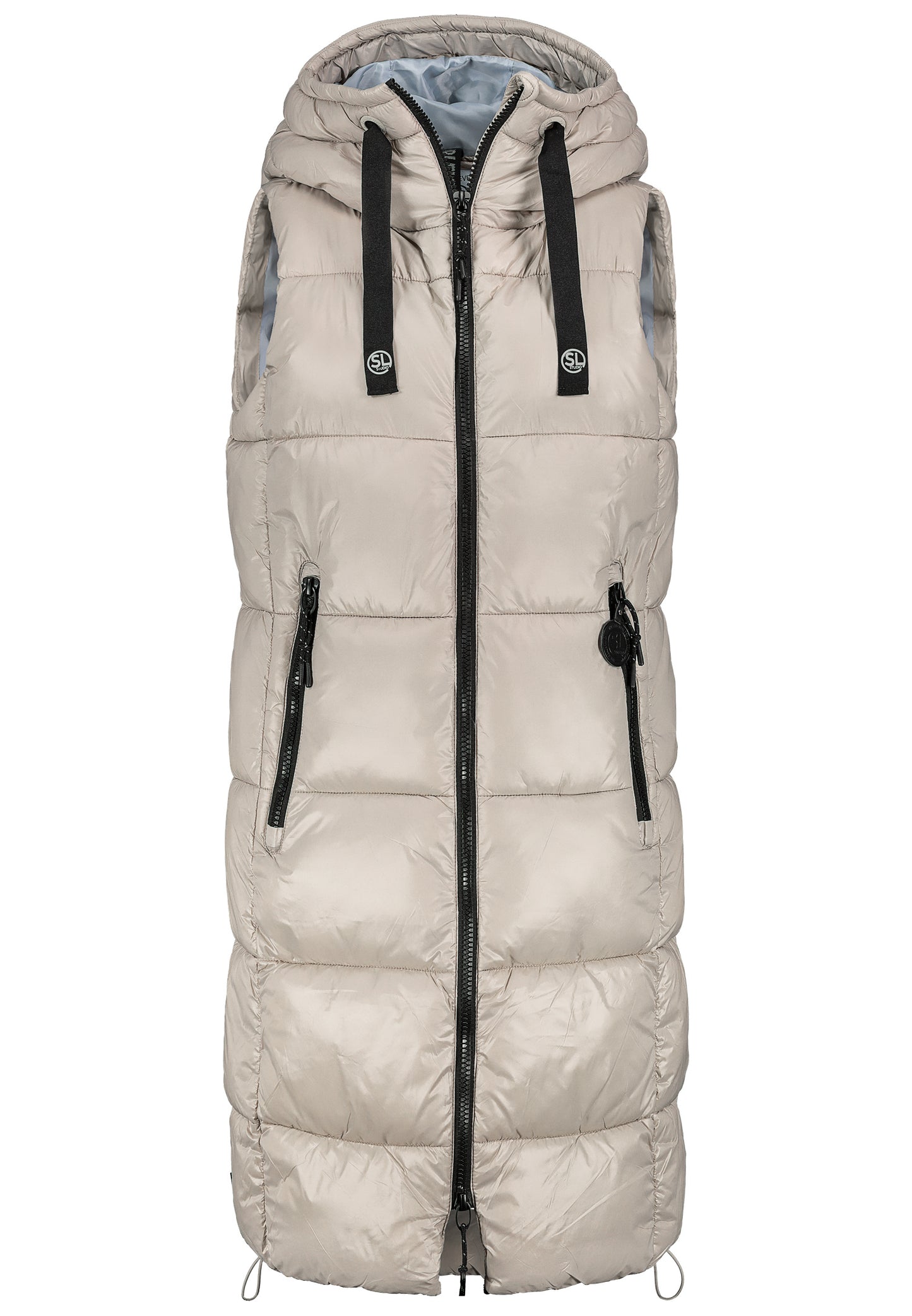 DOB lange Steppweste, Stehkragen +, string beige