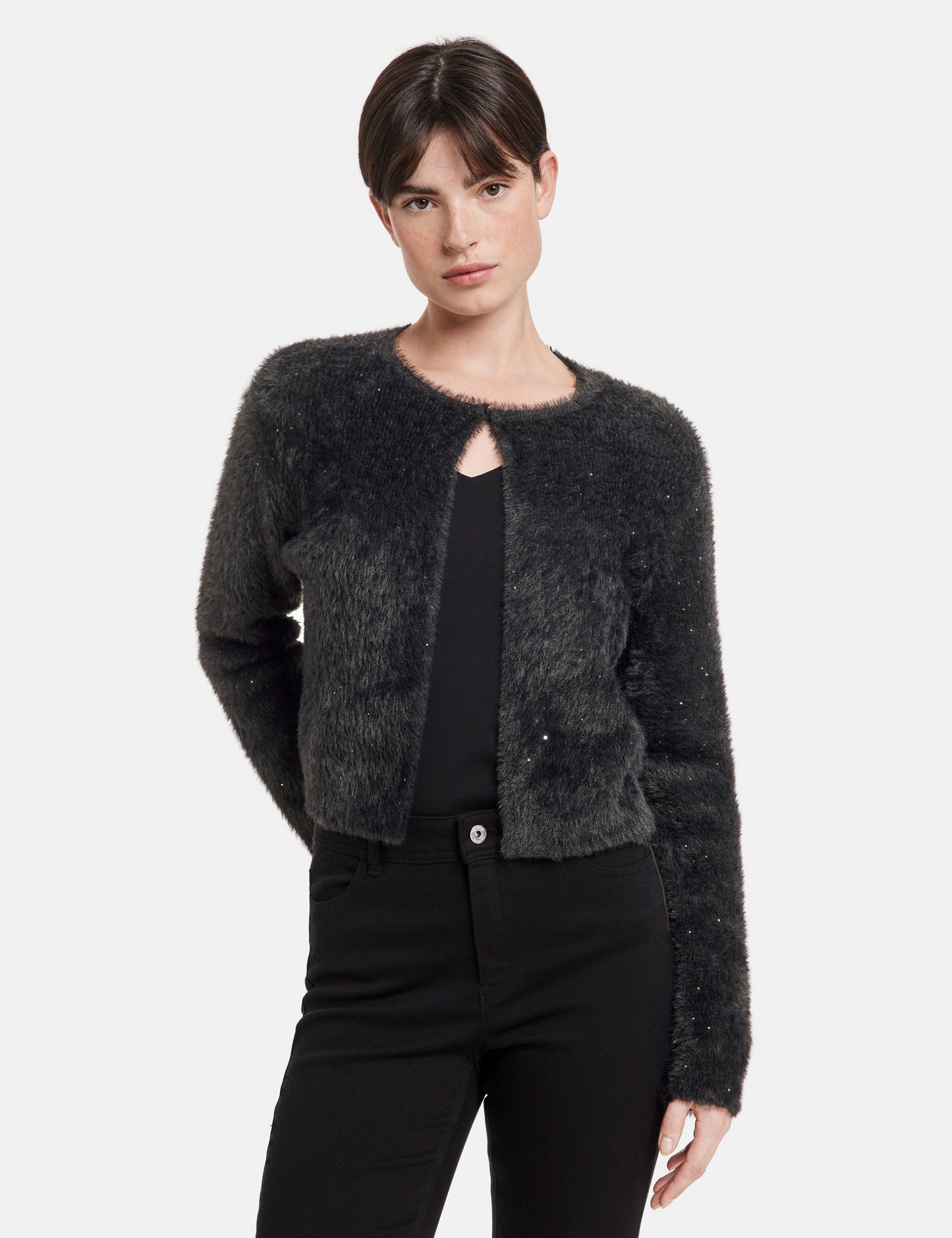 Flauschige Strickjacke mit Glitzer-Pailletten