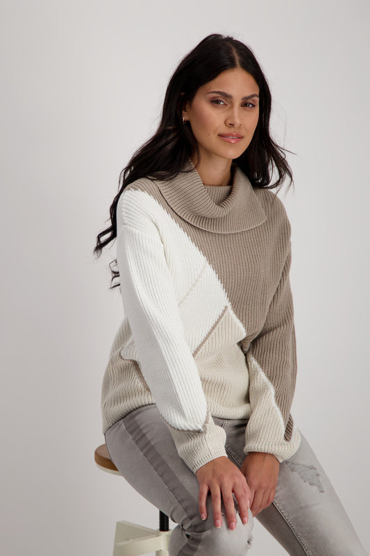 Pullover, cashew gemustert