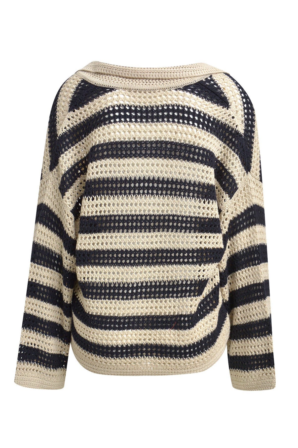 Striped Crochet Polo Collar Pullover