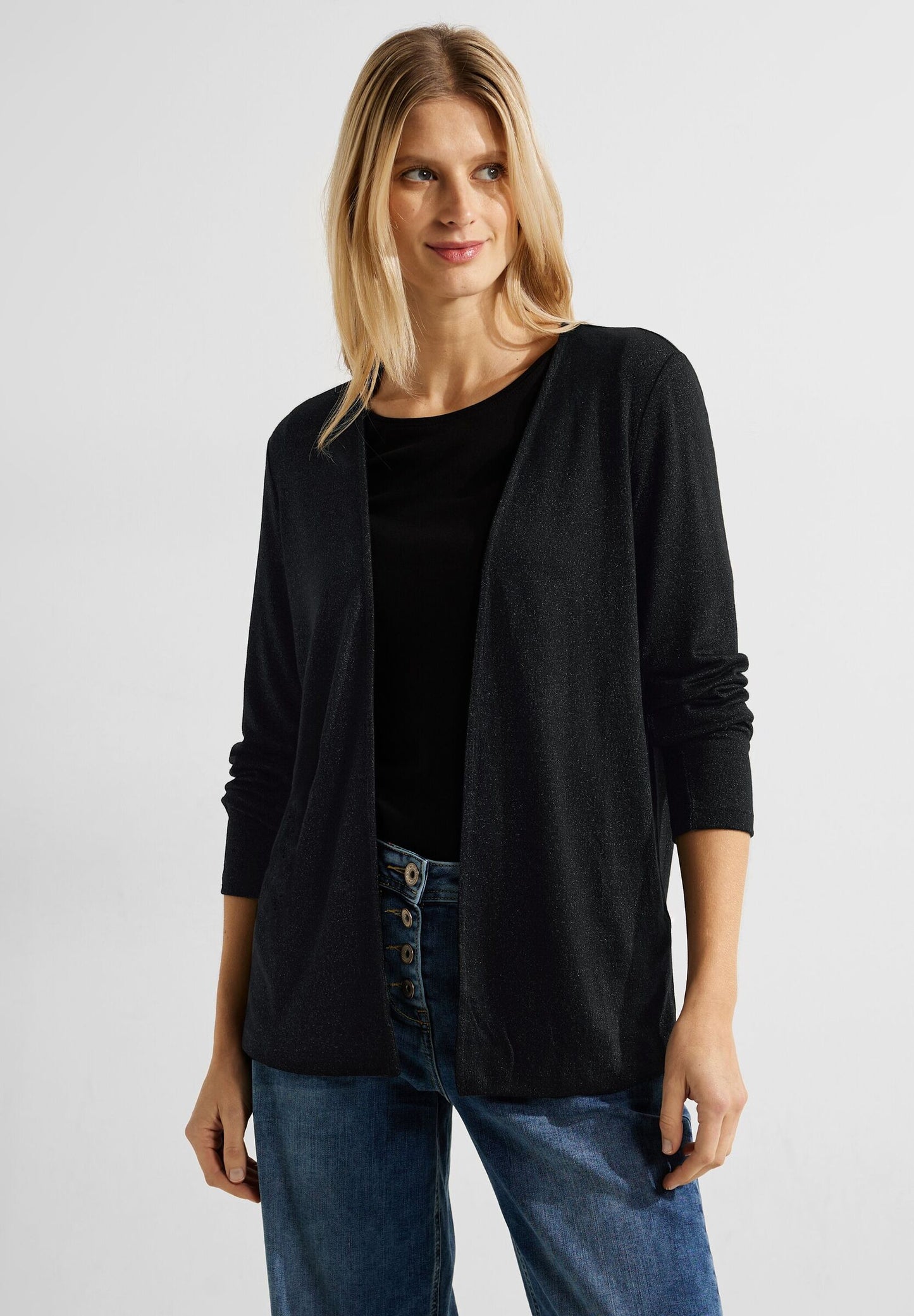 Offene Glitzer Shirtjacke