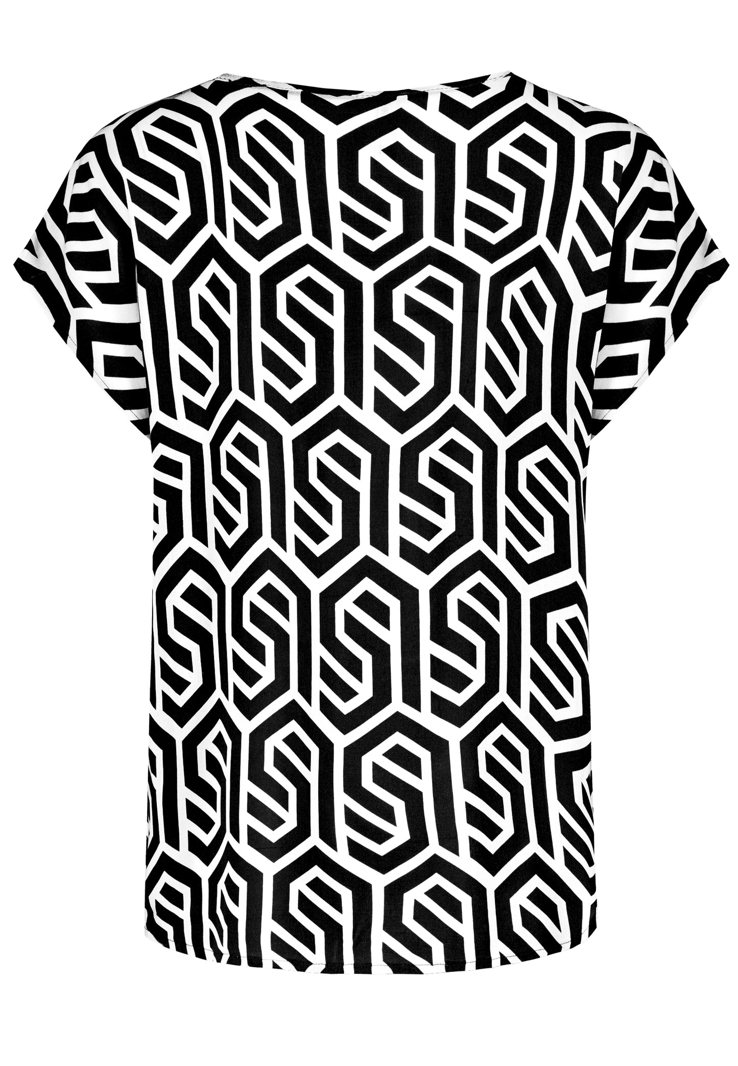 DOB Bluse, Rundhals mit Piping, übe, graphics: black-white