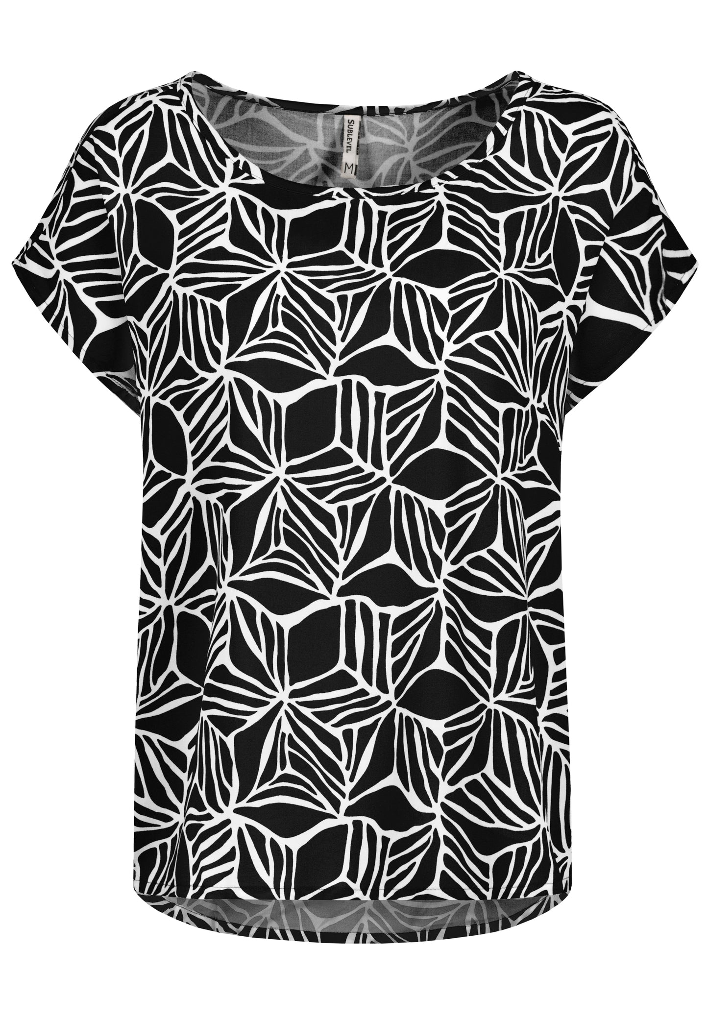 DOB Bluse, Rundhals mit Piping, übe, graphics: black-offwhite