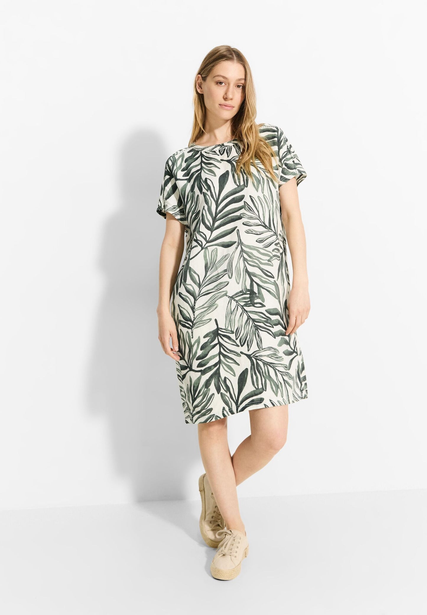 Leinenmix Print Kleid