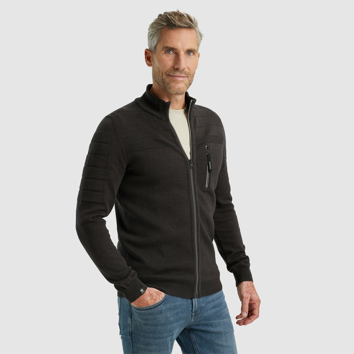 Zip jacket cotton bonded mouline