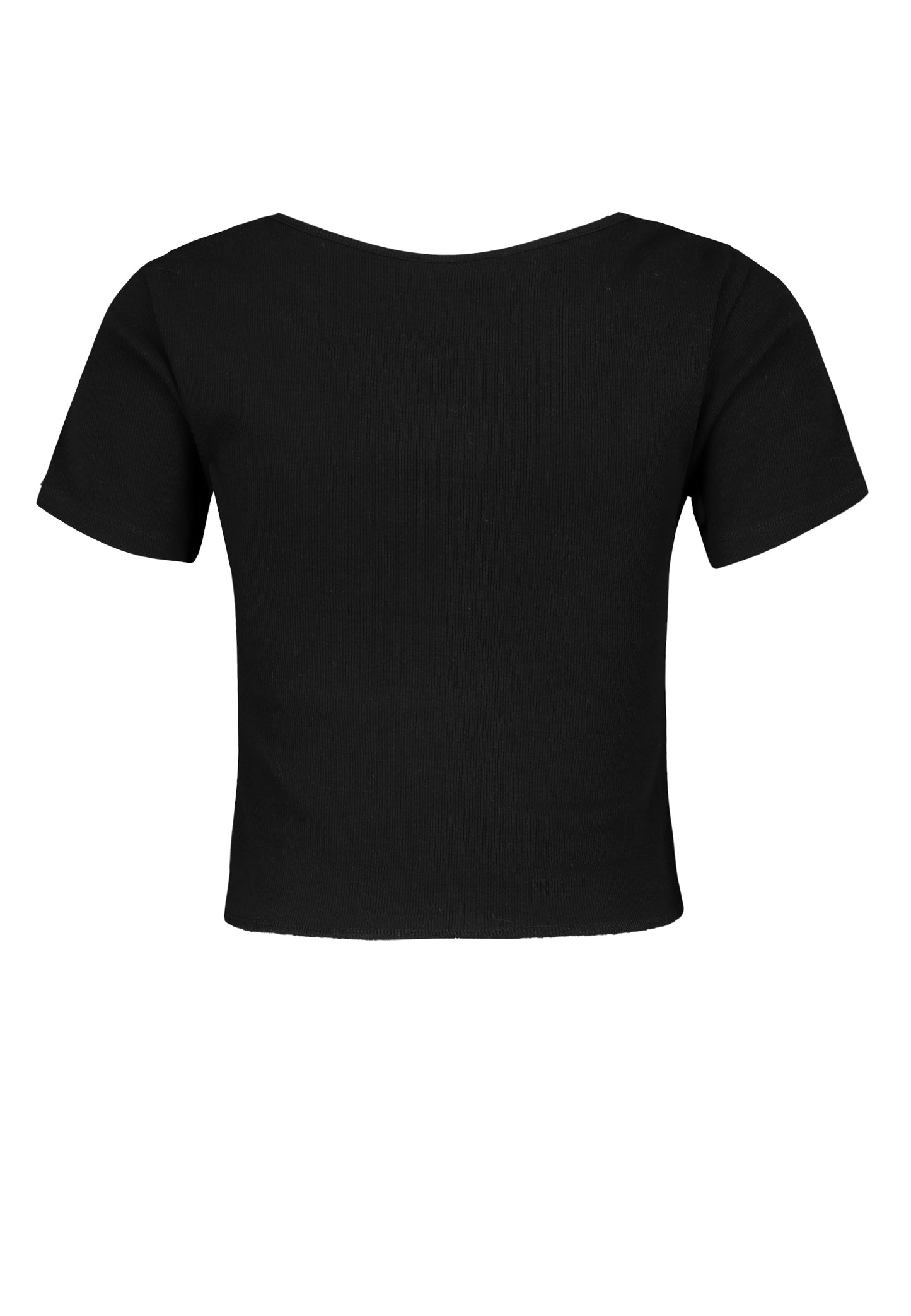 Shirt, kurzarm, V-Ausschnitt mit piping, Tunnelzug in vorderer mitte mit raffung undschleife, vorderteil kürzer, babyoverlock an saum