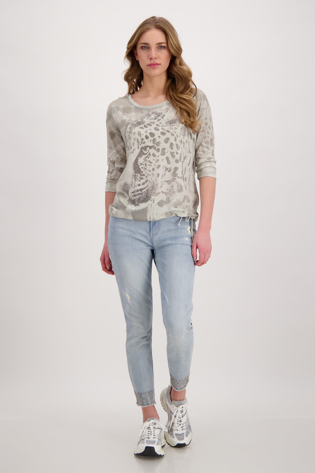T-Shirt, light khaki gemustert