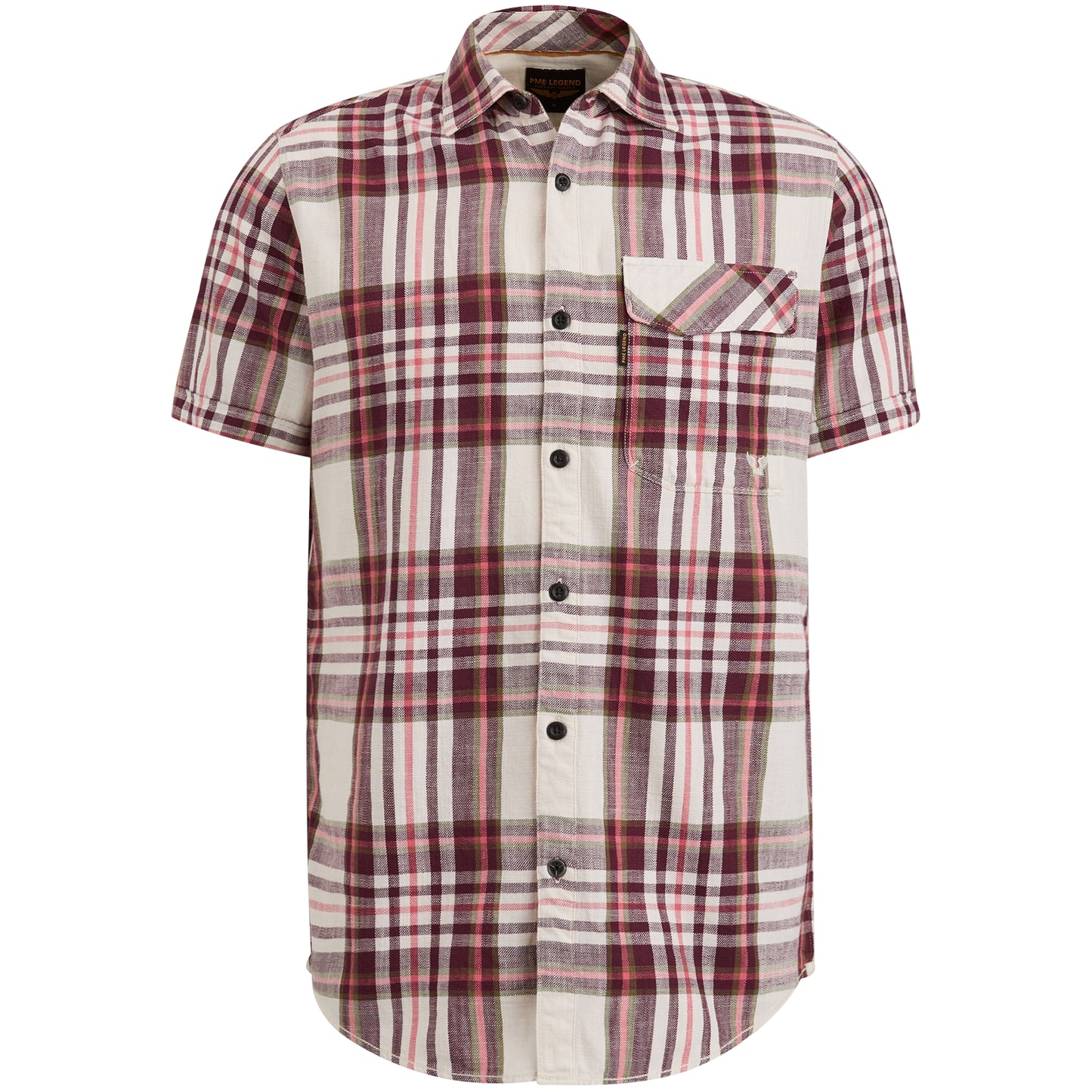 Short Sleeve Shirt Slub Check Ruby